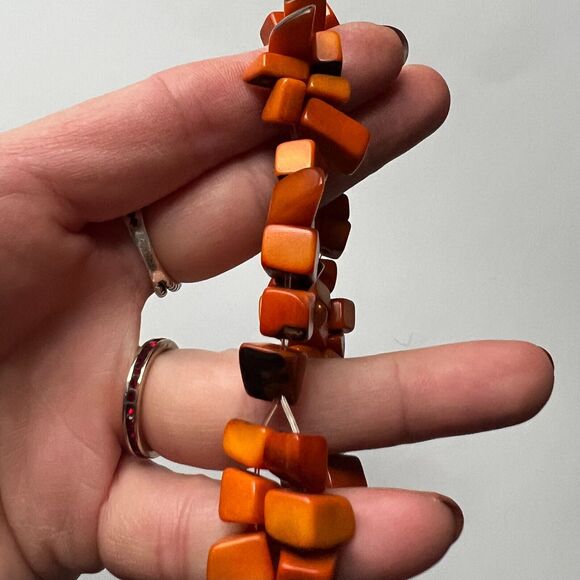 Unbranded Women's Orange Tagua Nut Rectangular Bead Stretch Bracelet NWOT - Picture 10 of 12